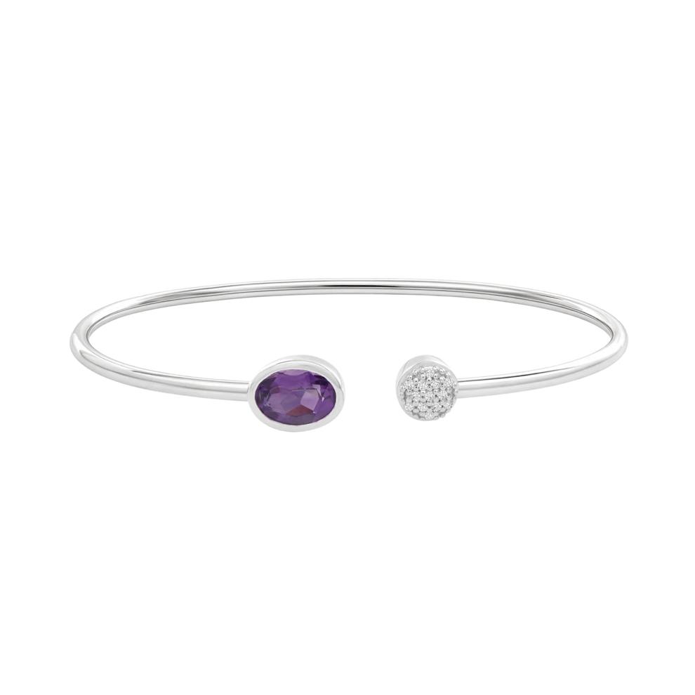 Amethyst &amp; Lab-Created White Sapphire Flexible Open Cuff Bangle Bracelet in Sterling Silver – Image 1 of 2