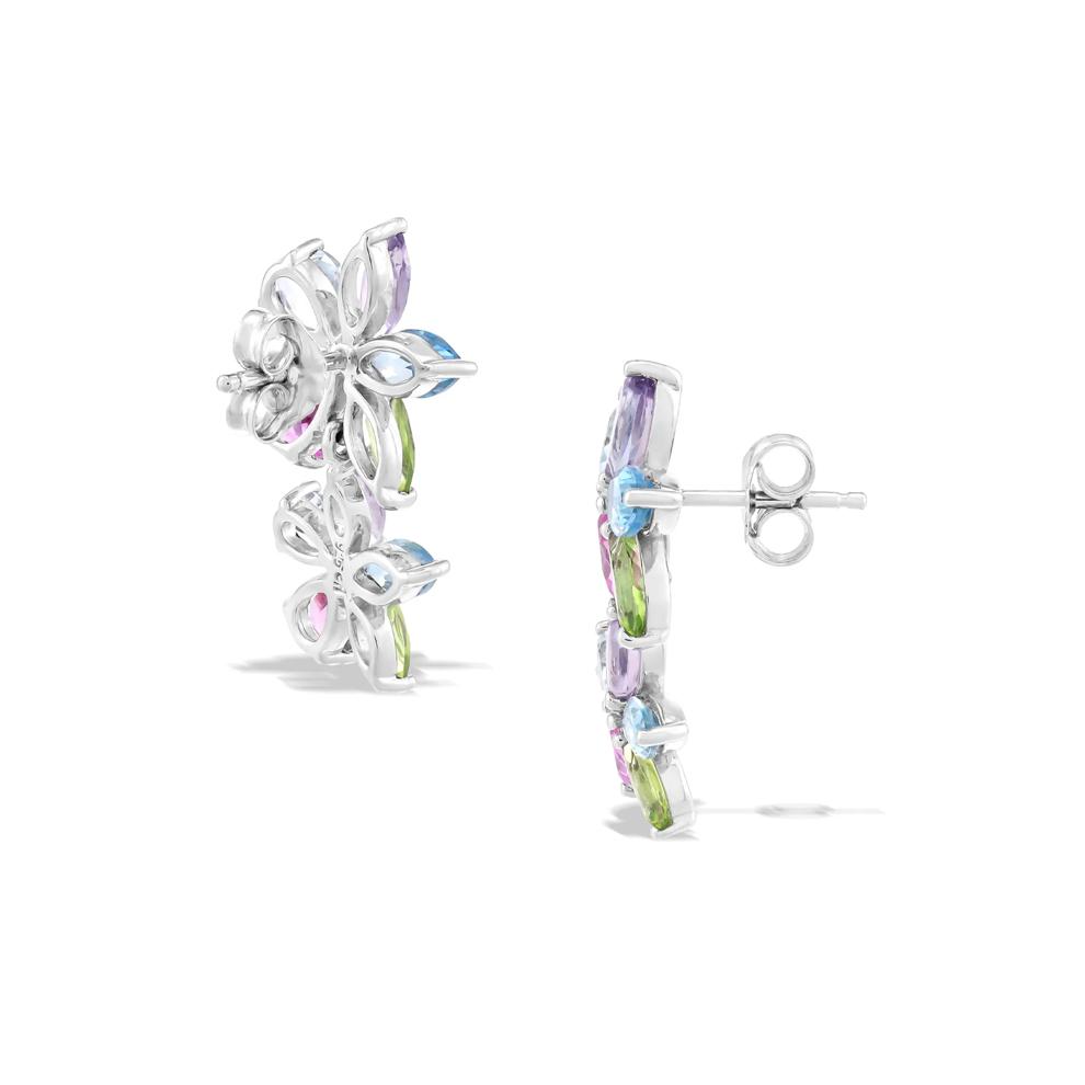 Multi-Gemstone Floral Drop Earrings in Sterling Silver – Image 2 of 2