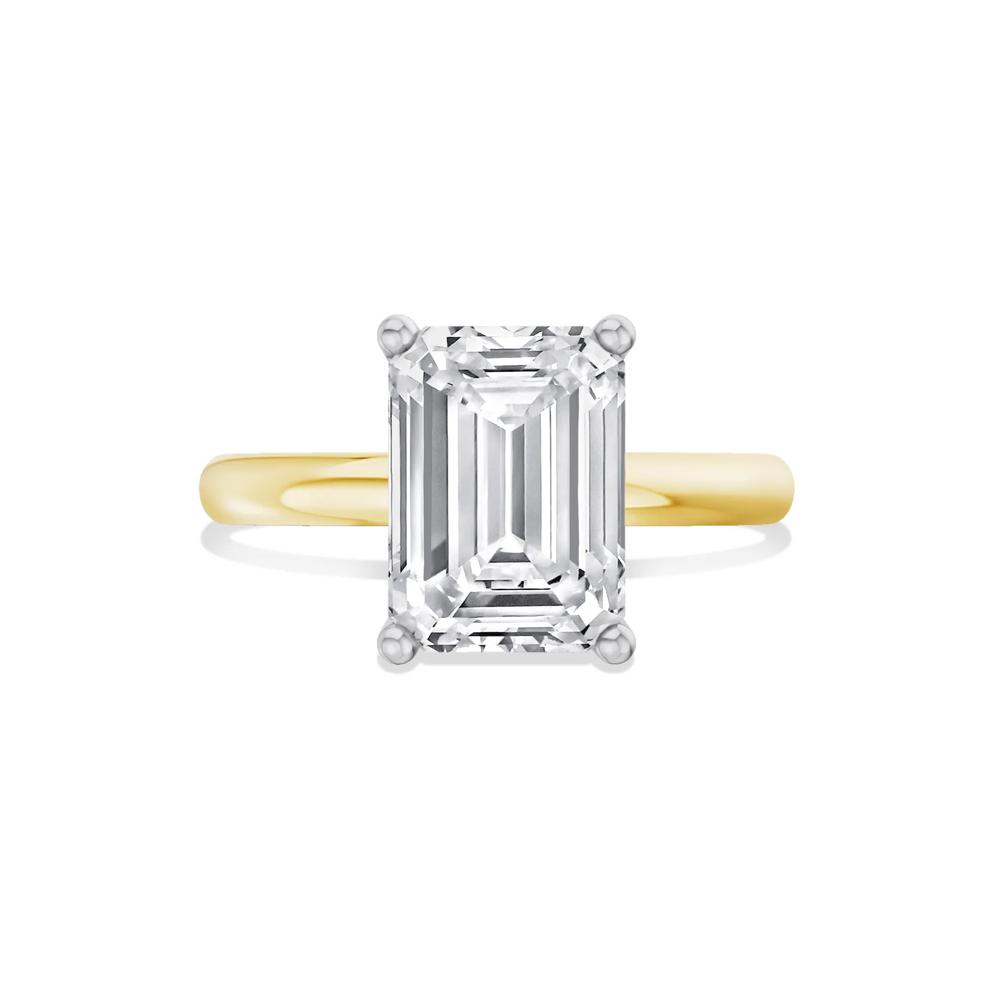 Lab Grown Diamond Emerald-Cut Solitaire Ring in 14K Yellow &amp; White Gold (4 ct.) – Image 1 of 4