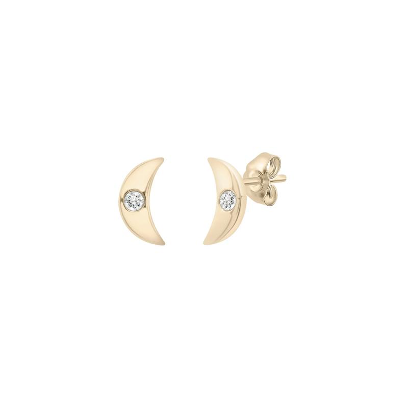 Diamond Crescent Moon Bezel Stud Earrings in 10K Yellow Gold – Image 1 of 1