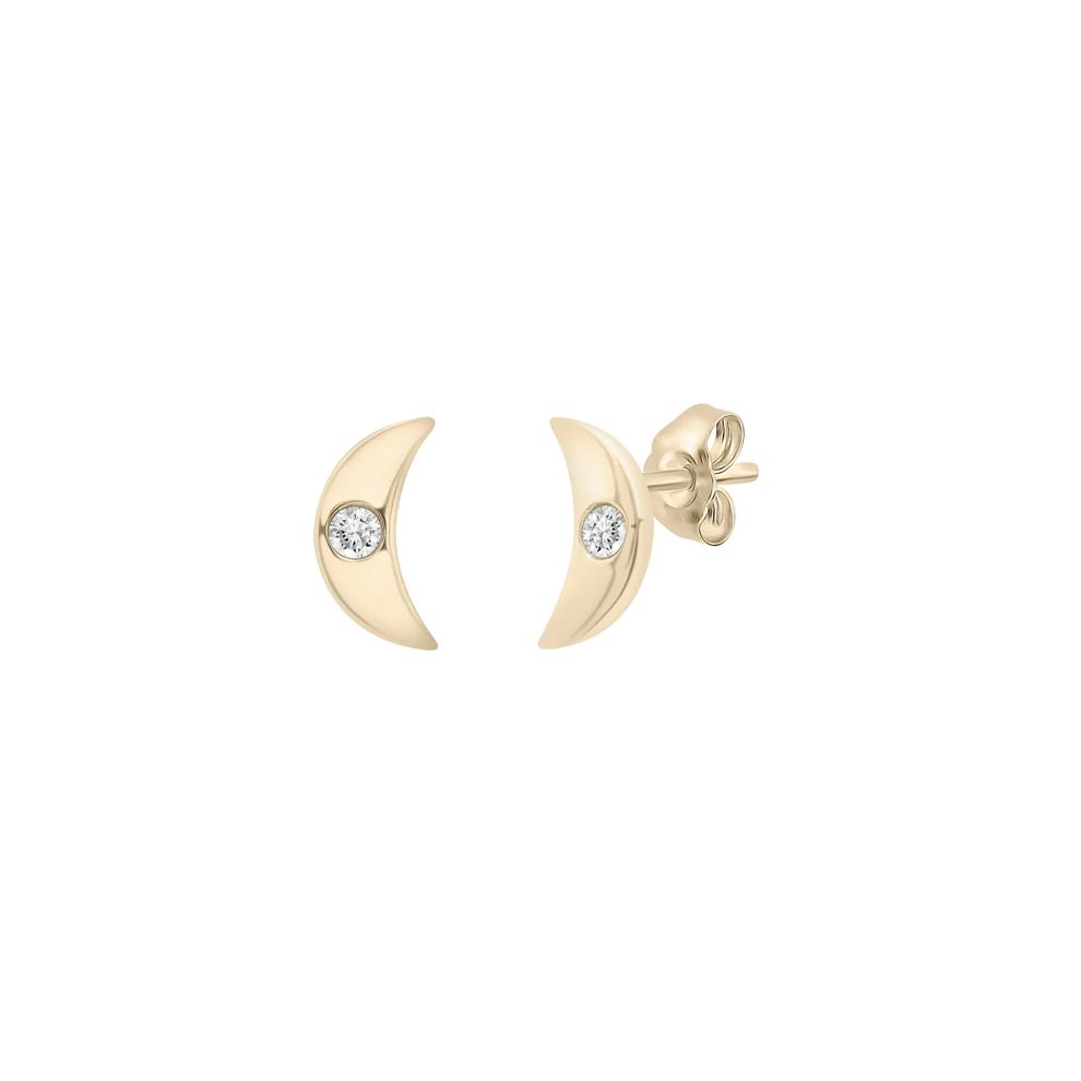 Diamond Crescent Moon Bezel Stud Earrings in 10K Yellow Gold – Image 1 of 1