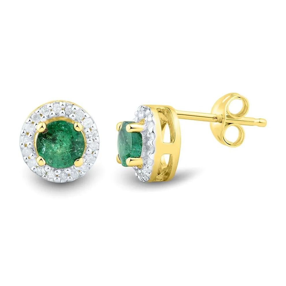 Emerald &amp; 1/10 ct. tw. Diamond Stud Earrings in 10K Yellow Gold – Image 1 of 1