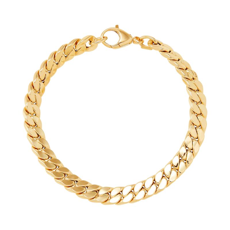 Polished Flat Cuban Chain Bracelet in 14K Yellow Gold, 7.5&rdquo; – Image 1 of 1