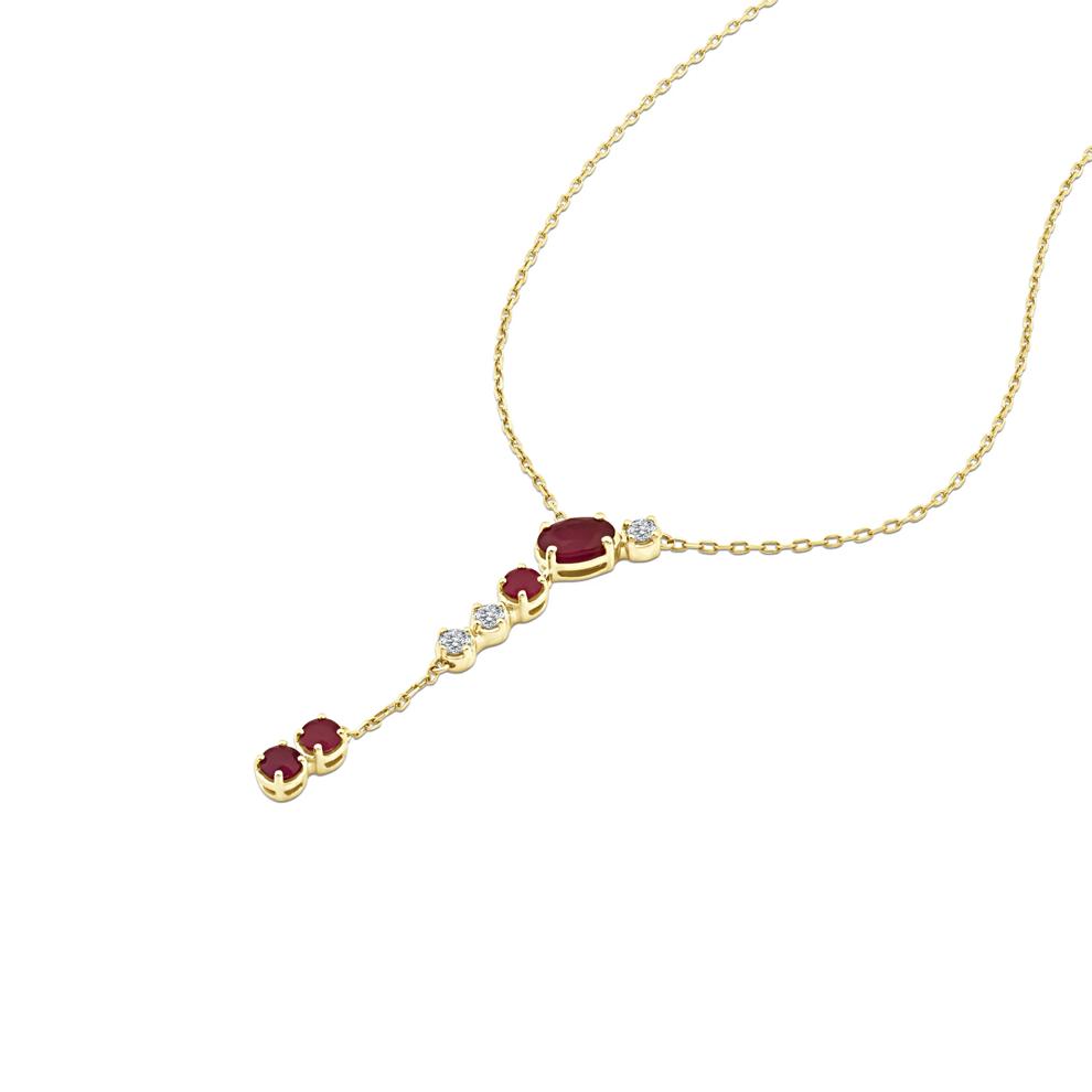 Ruby &amp; Diamond Lariat Pendant Necklace in 10K Yellow Gold (1/7 ct. tw.) – Image 4 of 4