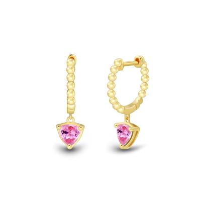 Lab-Created Pink Sapphire Beaded Hoops in Vermeil