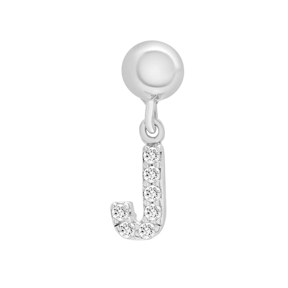 Diamond Accent J Initial Bead Charm in Sterling Silver – Image 1 of 3