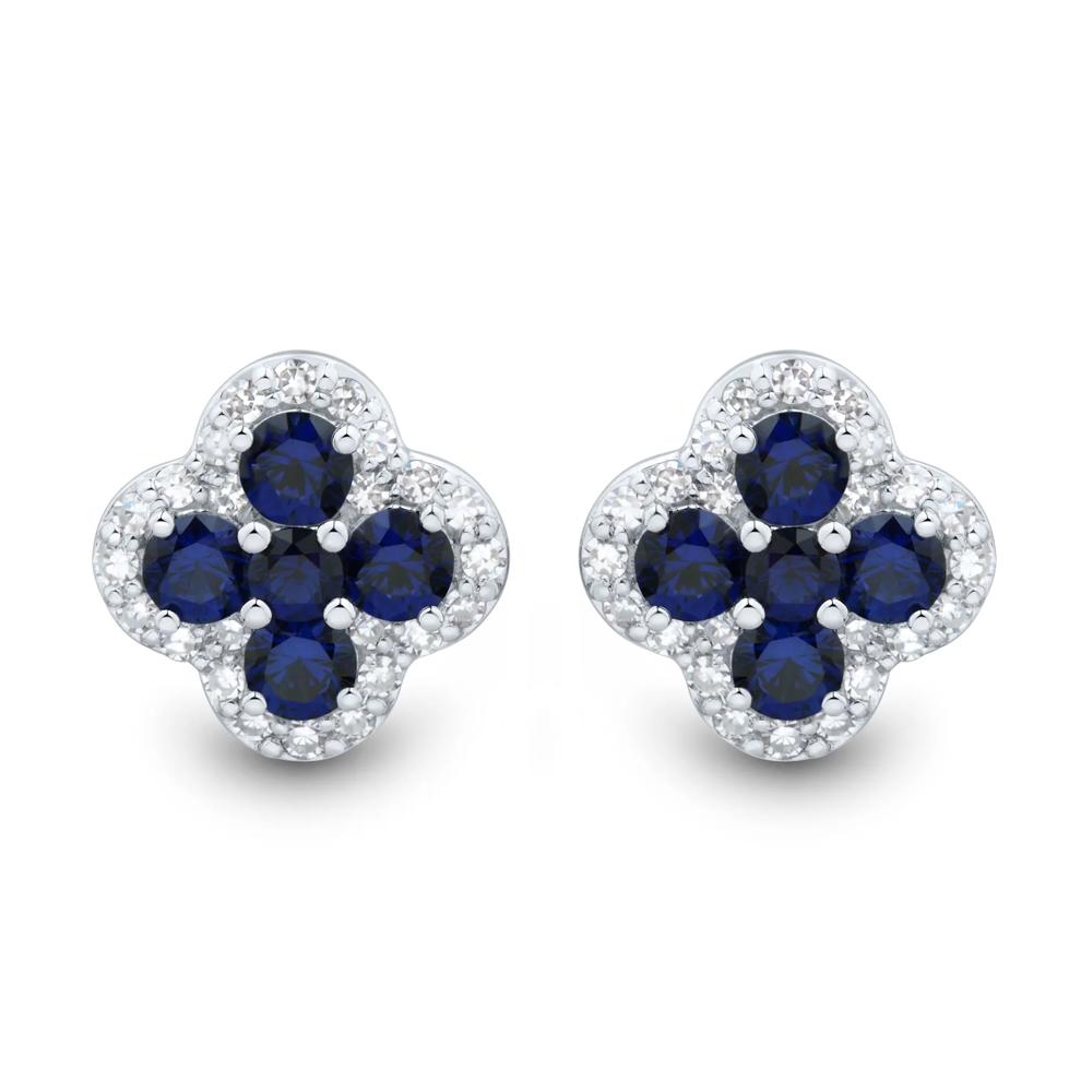 Lab-Created Blue Sapphire and Lab Grown Diamond Clover Stud Earrings in 10K White Gold (1/3 ct. tw.) – Image 2 of 2