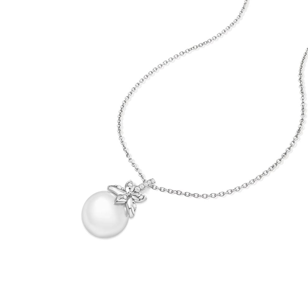 Freshwater Cultured Pearl &amp; Diamond Accent Floral Pendant in Sterling Silver – Image 4 of 4