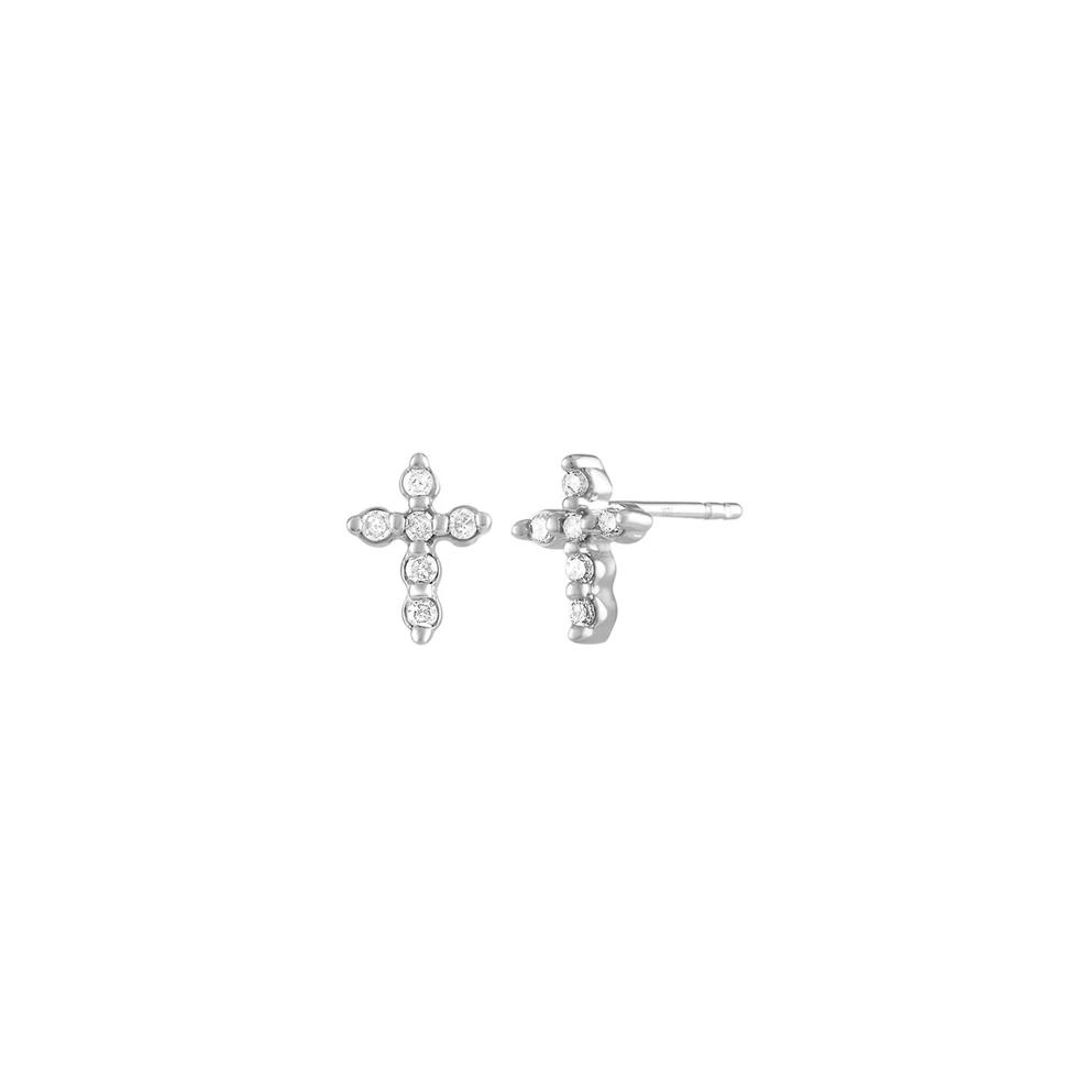 1/8 ct. tw. Diamond Cross Stud Earrings in 10K White Gold – Image 1 of 1
