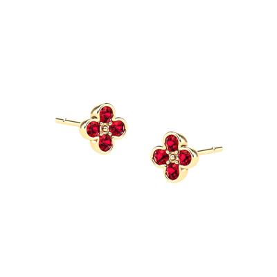 Ruby Clover Stud Earrings in 14K Yellow Gold