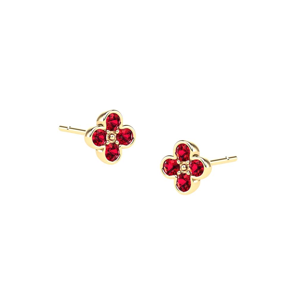 Ruby Clover Stud Earrings in 14K Yellow Gold – Image 1 of 2