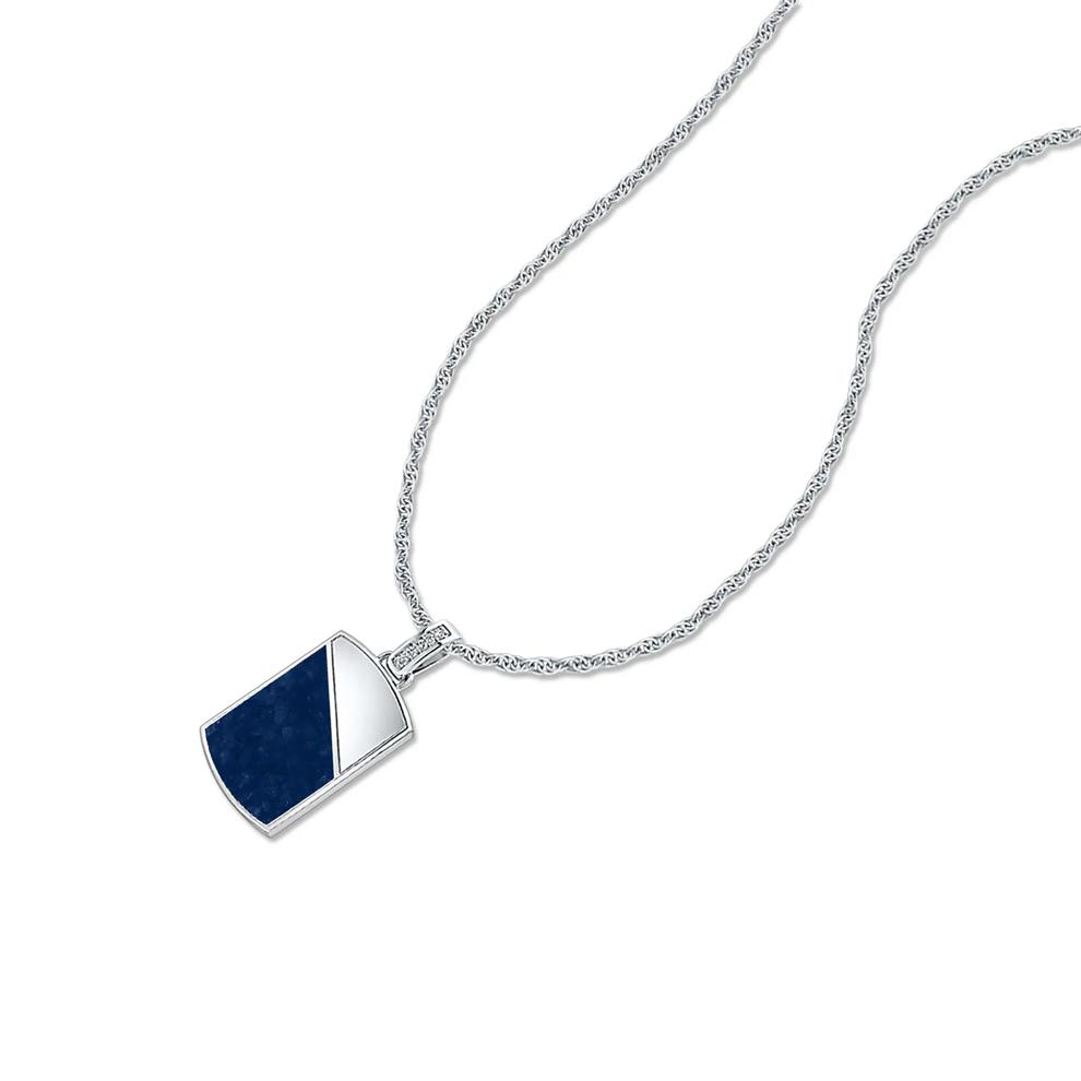 Men's Crushed Blue Sapphire &amp; Diamond Accent Dog Tag Pendant Necklace in Sterling Silver – Image 4 of 4