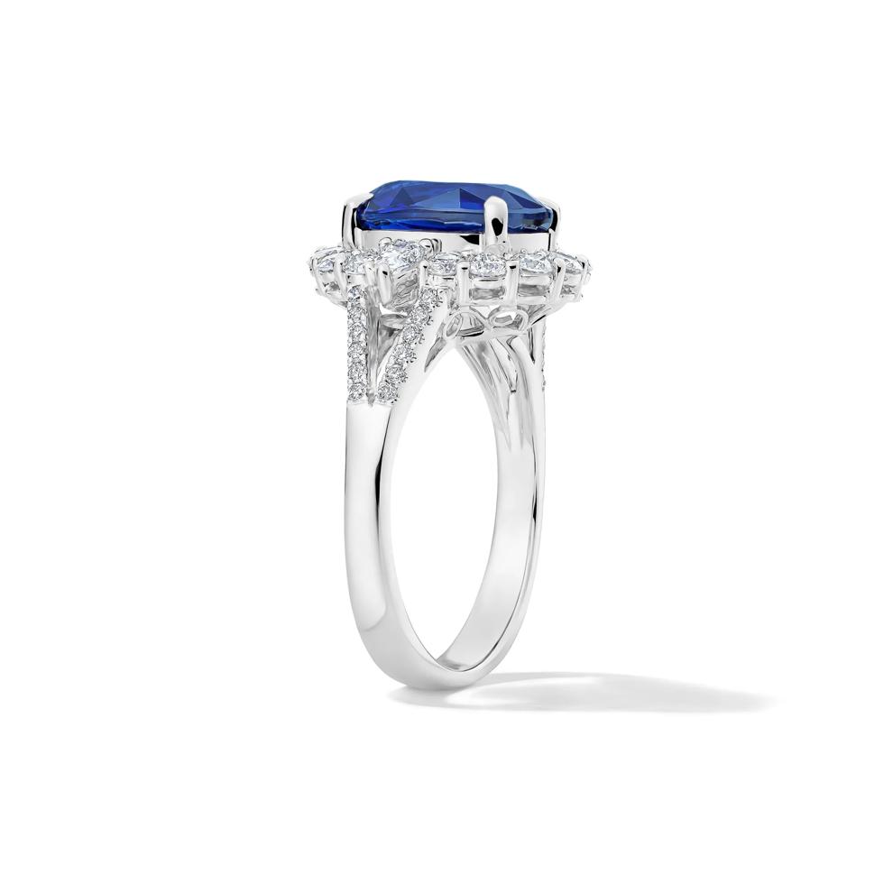 Oval Blue Sapphire &amp; Diamond Halo Band in 18K White Gold (7/8 ct. tw.) – Image 2 of 2