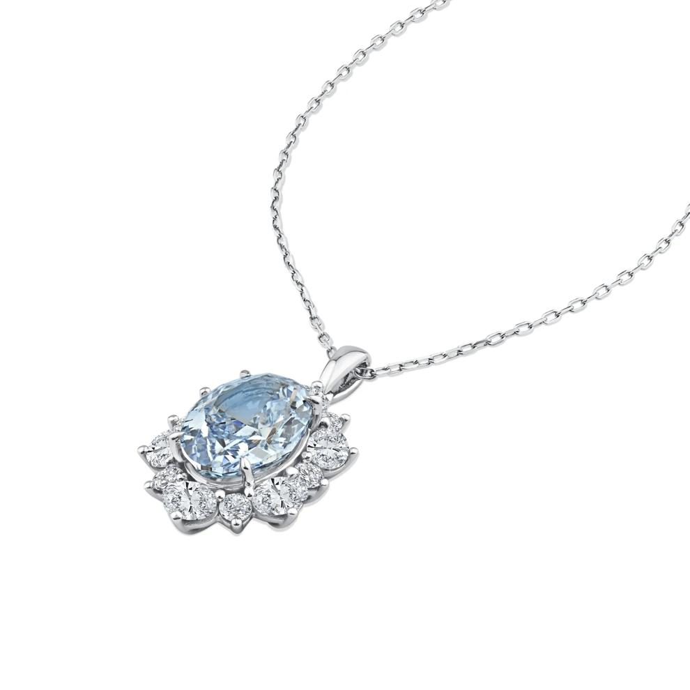 Lab Grown Diamond Blue Oval Center Pendant Necklace in 14K White Gold (4 ct. tw.) – Image 2 of 4