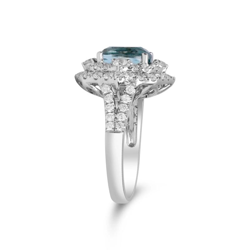Oval Blue Zircon &amp; Diamond Double Halo Ring in 14K White Gold &#40;1 1/3 ct. tw.&#41; – Image 4 of 5