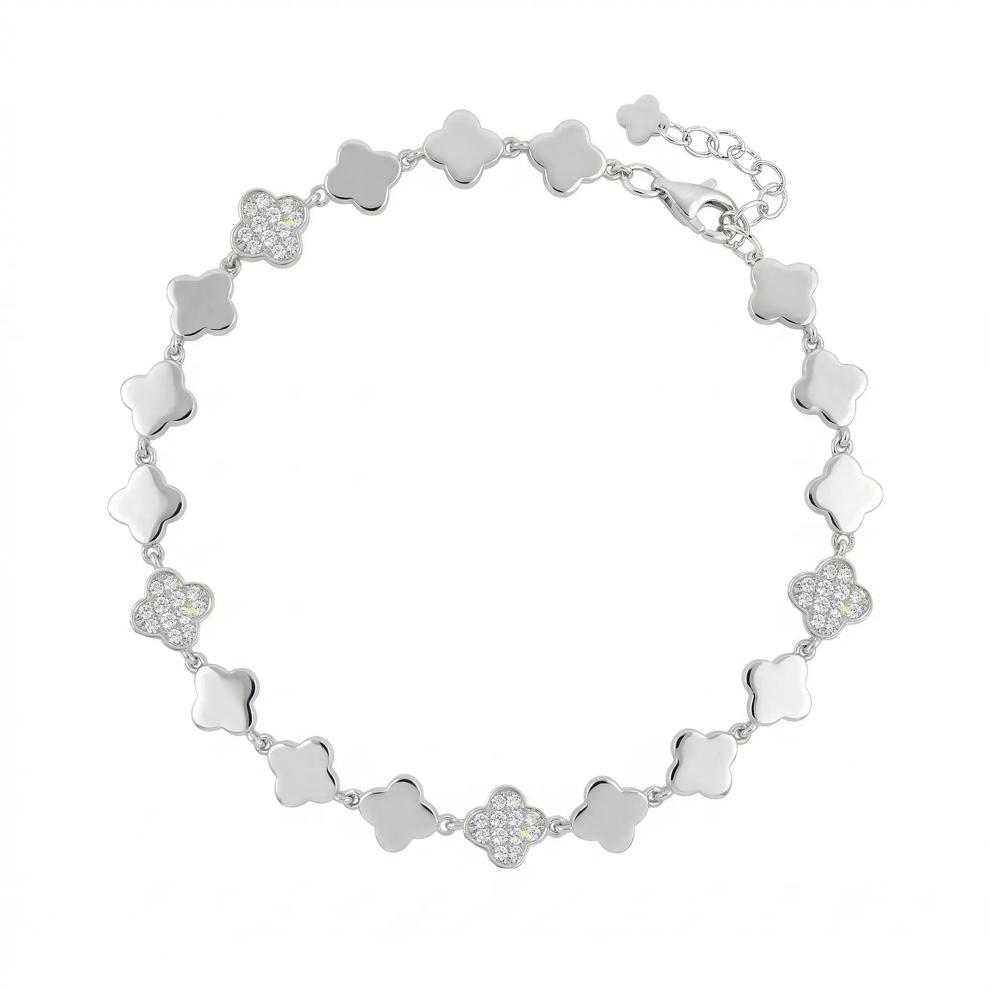 Diamond Clover-Shaped Link Bracelet in Sterling Silver (1/4 ct. tw.) – Image 2 of 2
