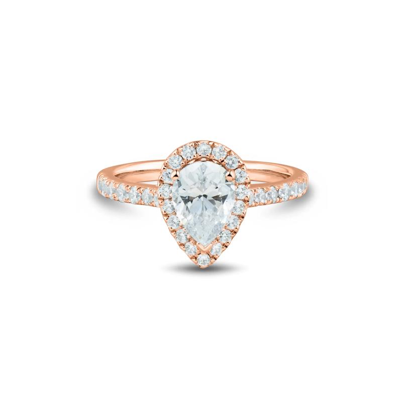 Pear-Shaped Lab Grown Diamond Halo Engagement Ring in 14K Rose Gold &#40;1 1/2 ct. tw.&#41; – Image 1 of 3