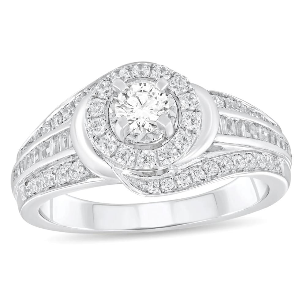 Diamond Round Halo Multi-Row Engagement Ring in 14K White Gold (3/4 ct. tw.) – Image 3 of 3