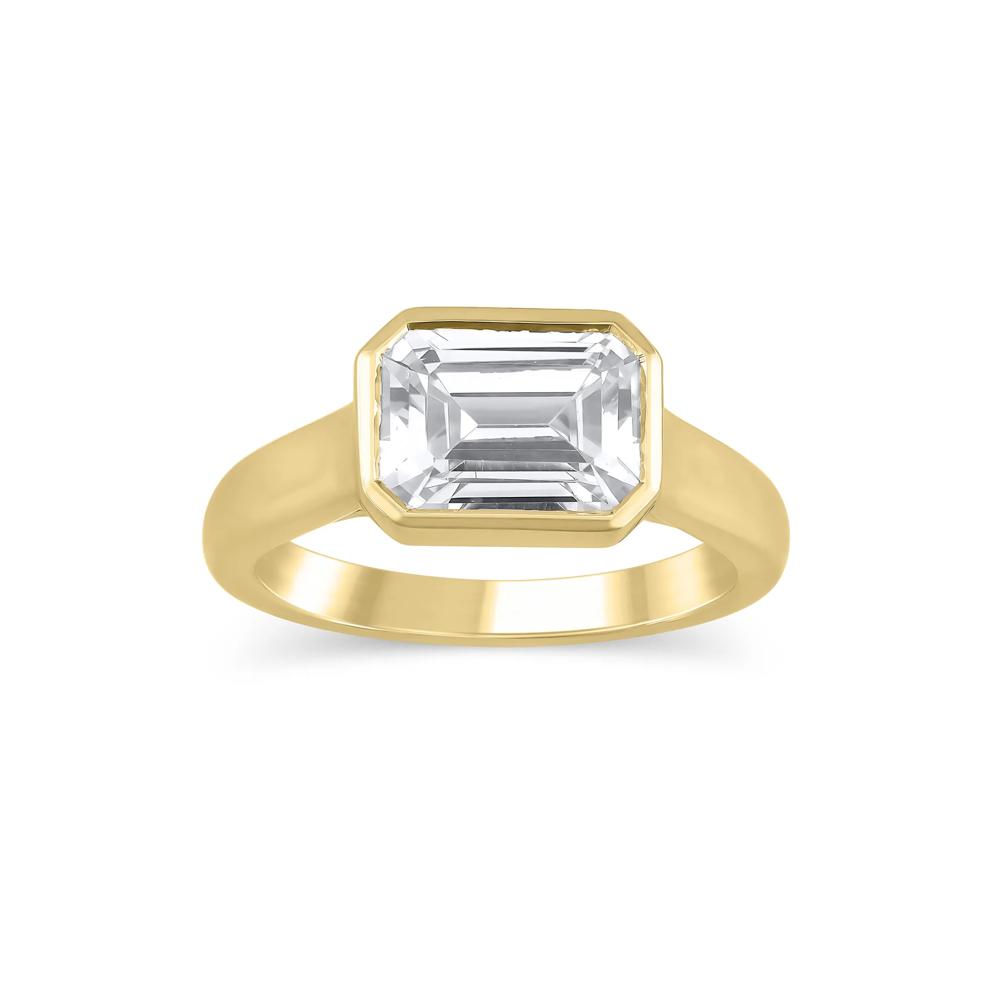 Lab Grown Diamond East-West Emerald-Cut Engagement Ring in 18K Yellow Gold (3 ct. tw.) – Image 1 of 3