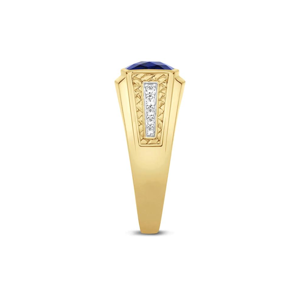 Lab Created Blue Sapphire and Diamond Ring in 10K Yellow Gold (1/7 ct. tw.) – Image 3 of 3