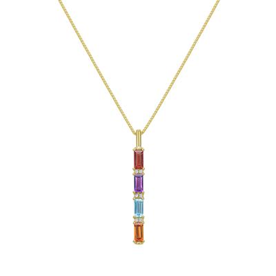 Amethyst, Garnet, Citrine, Blue Topaz & Diamond Accent Pendant Necklace in 14K Yellow Gold