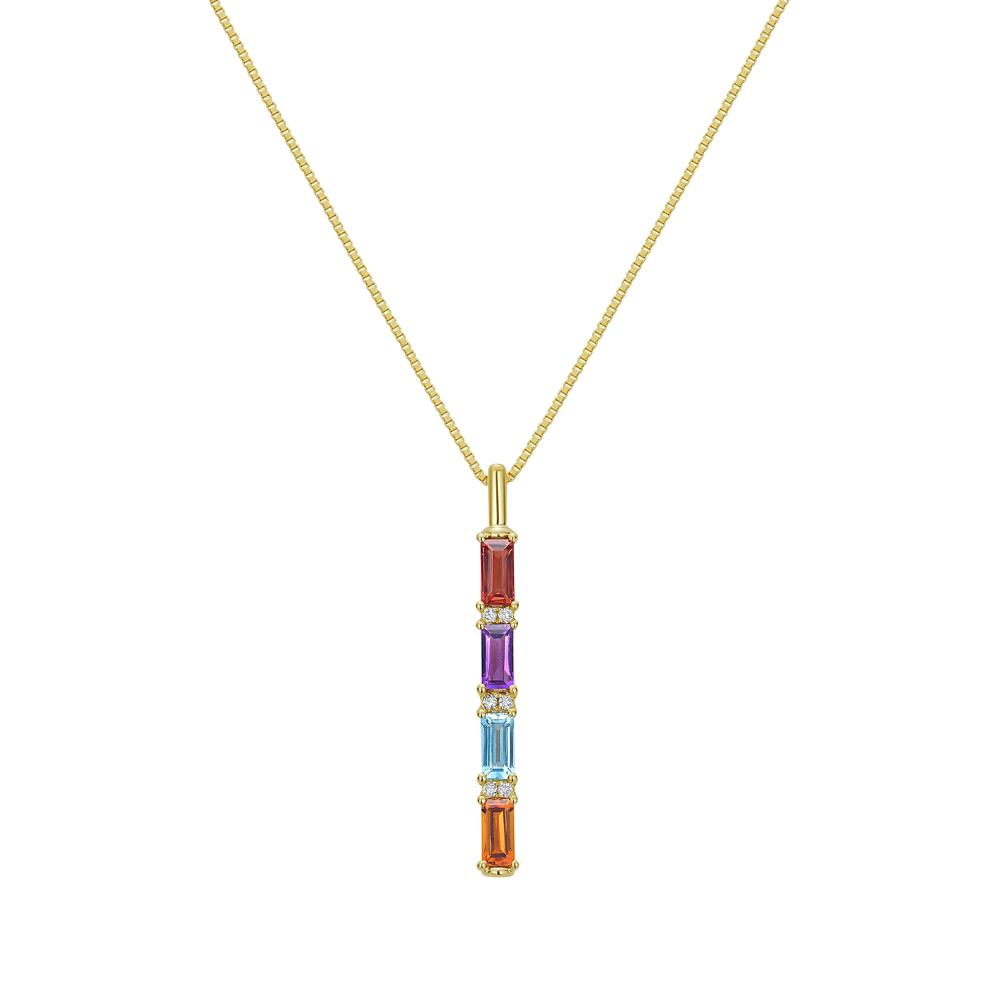 Amethyst, Garnet, Citrine, Blue Topaz &amp; Diamond Accent Pendant Necklace in 14K Yellow Gold – Image 1 of 2