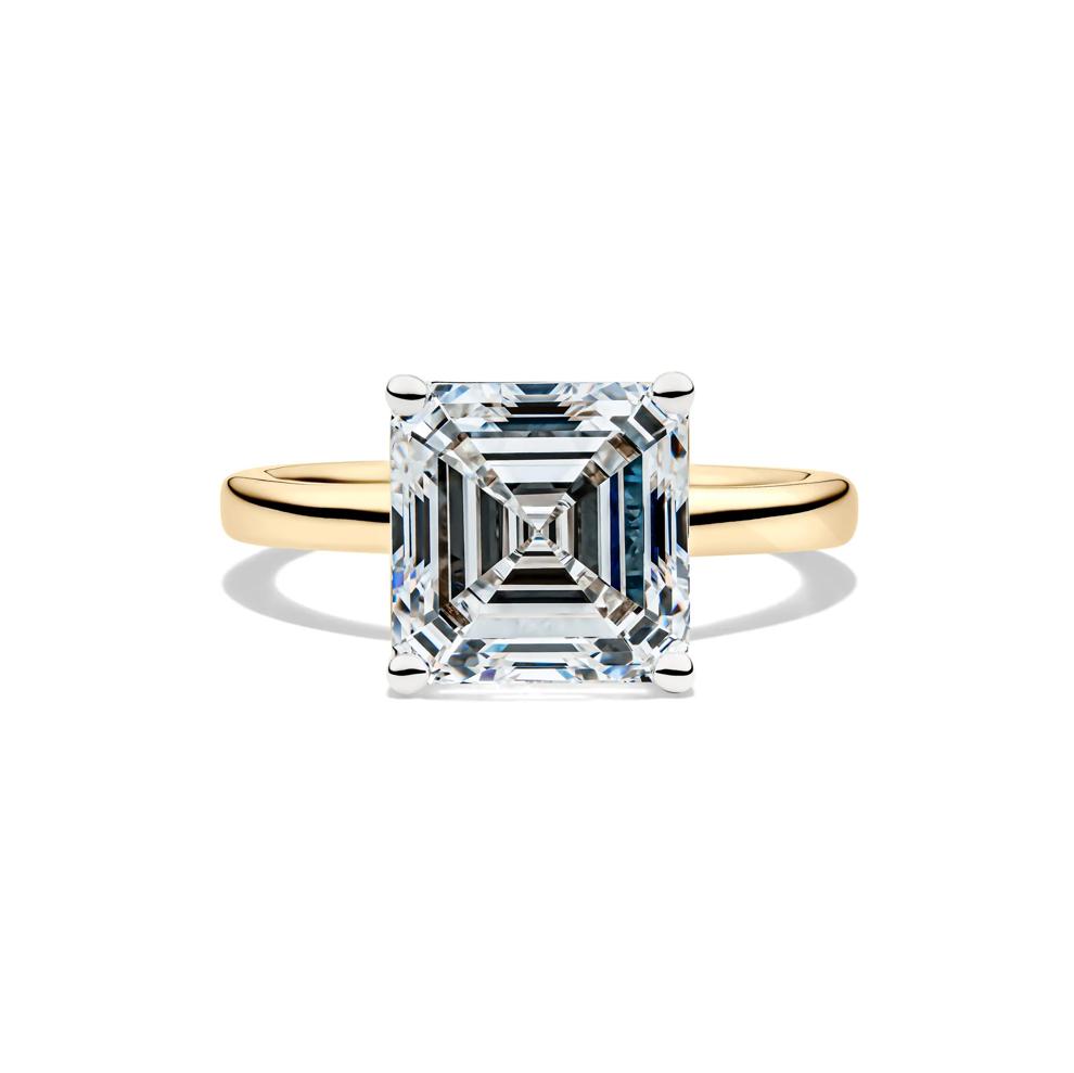 Lab Grown Diamond Asscher-Cut Solitaire Engagement Ring in 14K Yellow &amp; White Gold (5 ct.) – Image 1 of 4