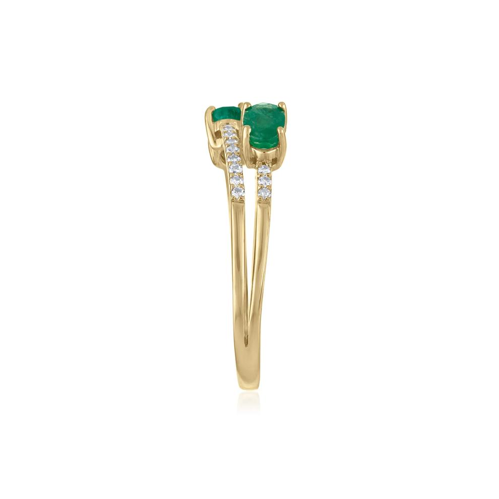 Diamond and Emerald Double Row Band in 10K Yellow Gold (1/10 ct. tw.) – Image 3 of 3