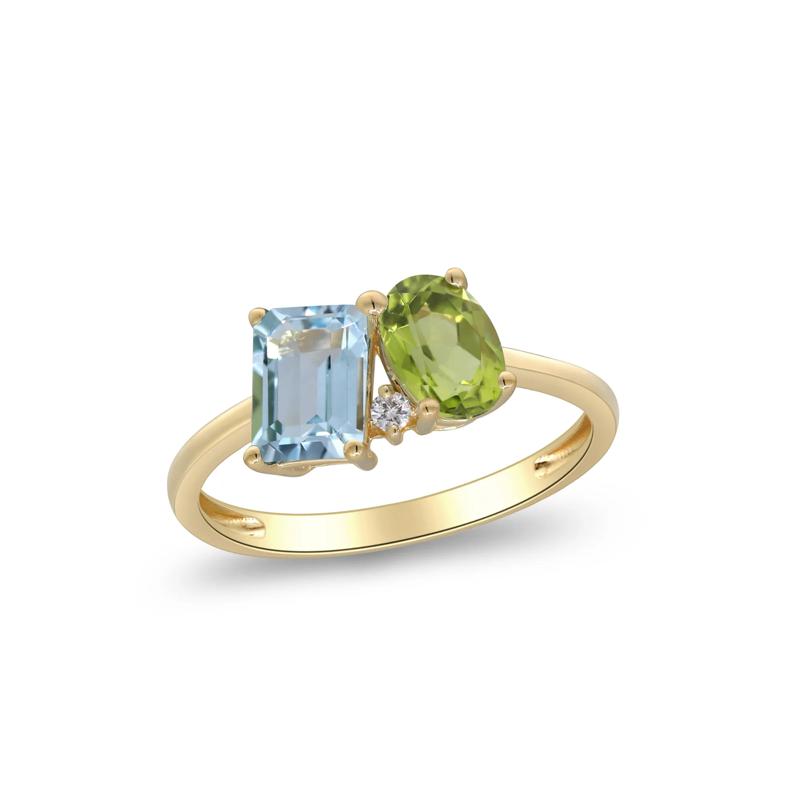 Blue Topaz, Peridot and Diamond Toi et Moi Ring in 10K Yellow Gold – Image 5 of 5
