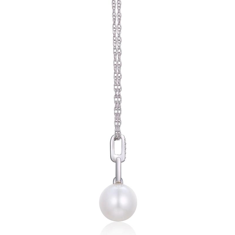 Freshwater Cultured Pearl and Diamond Accent Pendant in Sterling Silver – Image 2 of 3