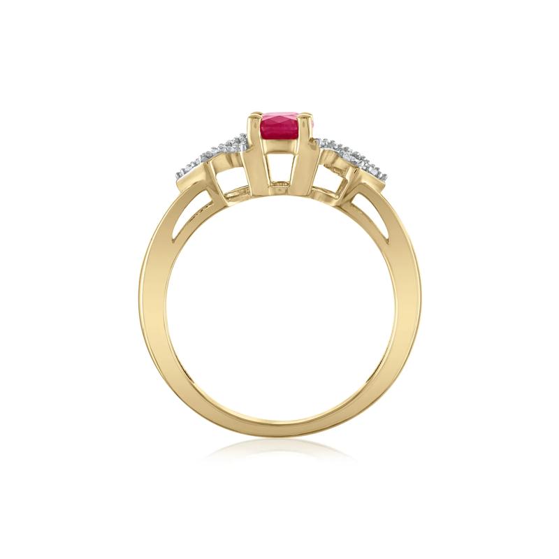 Oval-Shaped Ruby &amp; Diamond Ring in 14K Yellow Gold &#40;1/8 ct. tw.&#41; – Image 2 of 3