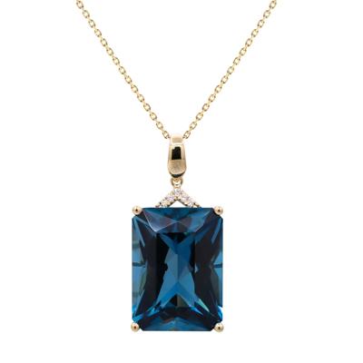 London Blue Topaz & Diamond Accent Pendant Necklace in 14K Yellow Gold