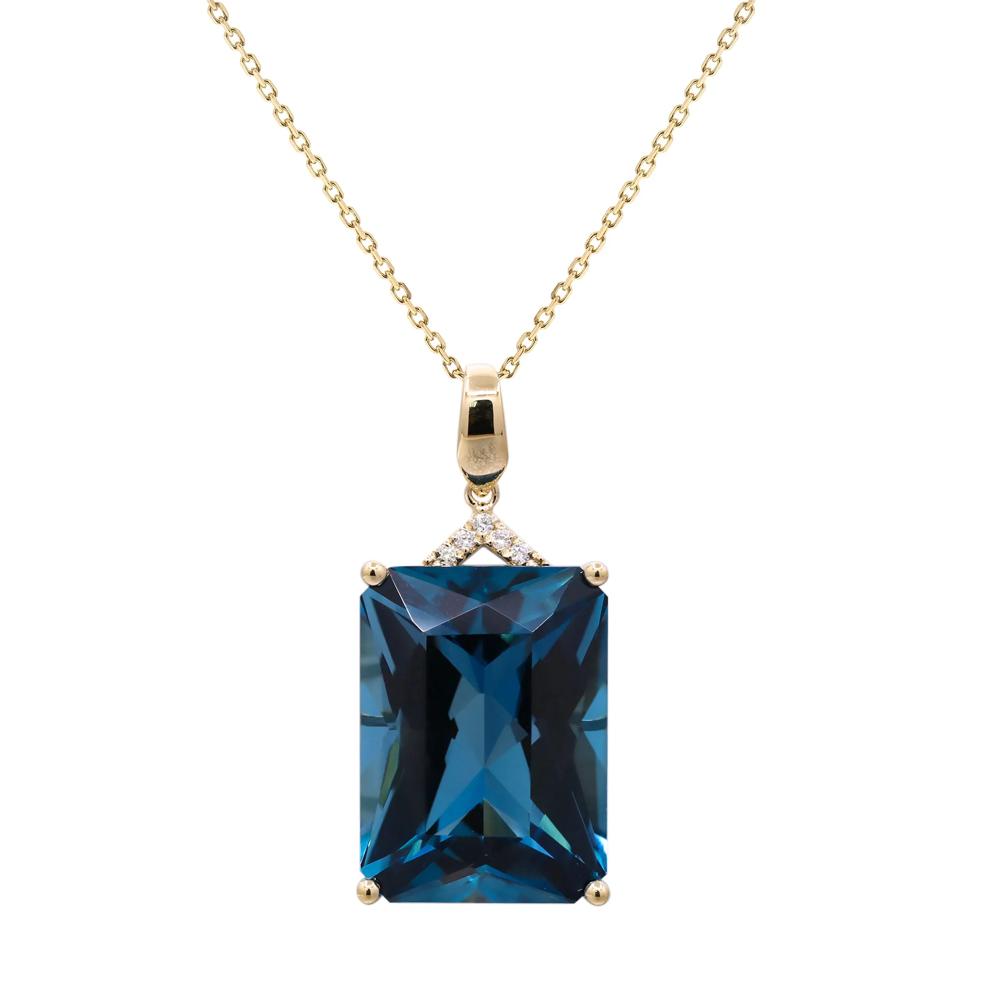 London Blue Topaz &amp; Diamond Accent Pendant Necklace in 14K Yellow Gold – Image 1 of 4