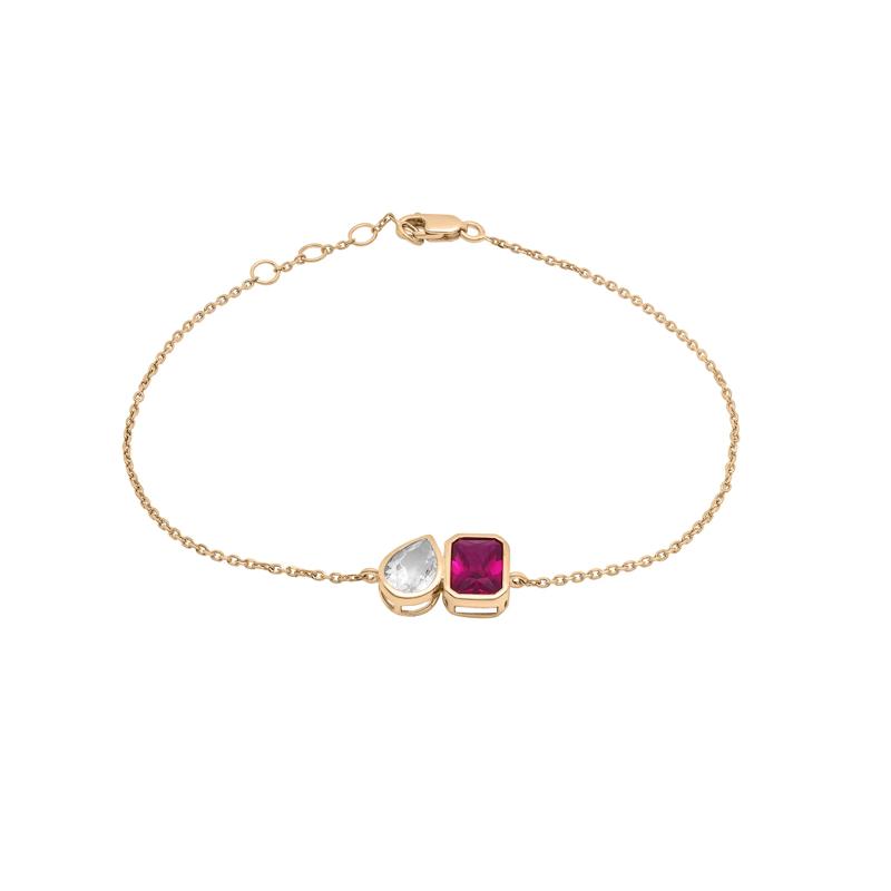 Lab-Created Ruby and Lab-Created White Sapphire Toi et Moi Two-Stone Bracelet in Vermeil – Image 1 of 3