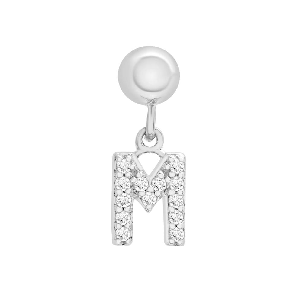 Diamond Accent M Initial Bead Charm in Sterling Silver – Image 1 of 3