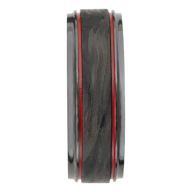 Men&rsquo;s Wedding Band with Red Cerakote in Carbon Fiber &amp; Black Zirconium, 8mm – Image 3 of 3