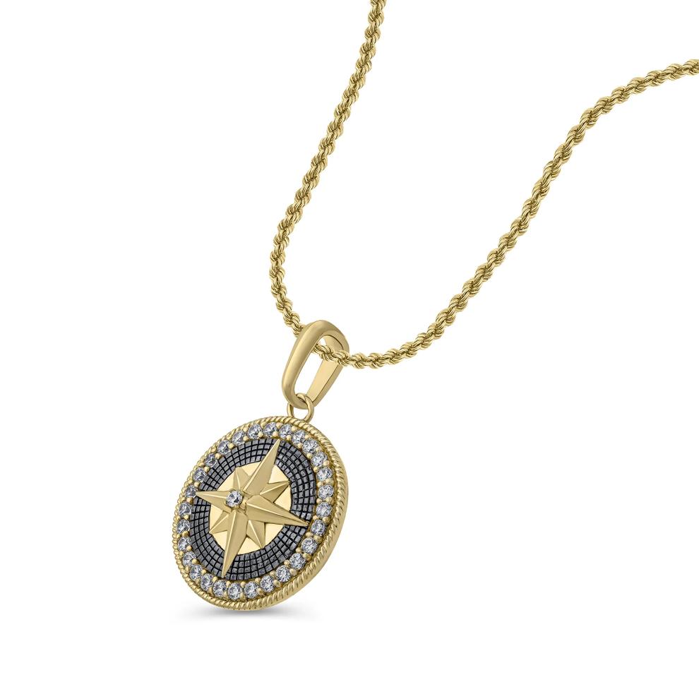 Men's Lab Grown Diamond Compass Pendant Necklace in 10K Yellow Gold (1/2 ct. tw.) – Image 3 of 4