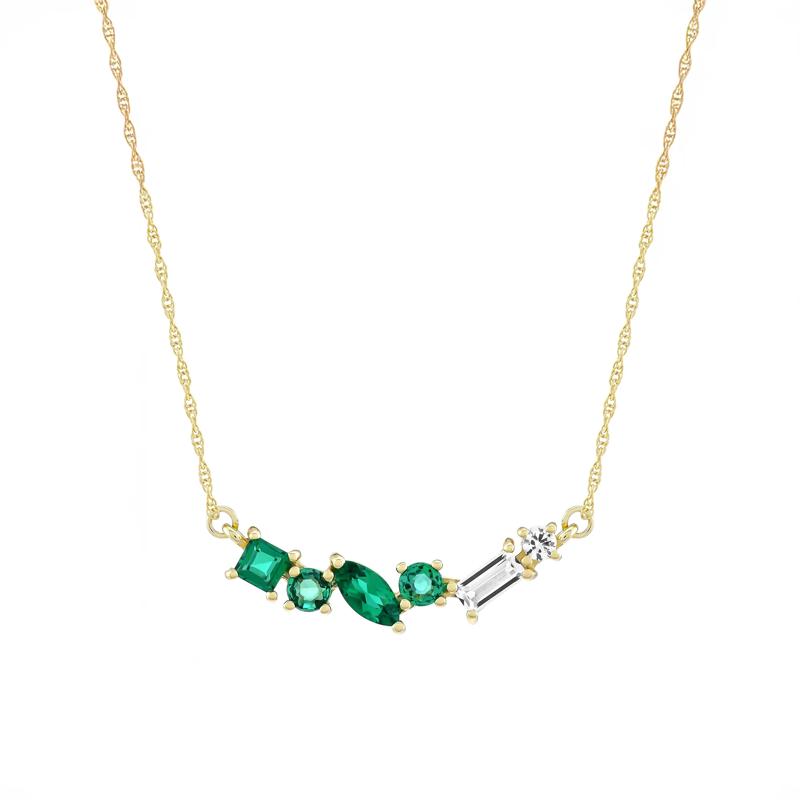 Lab-Created Emerald and White Sapphire Necklace in 10K Yellow Gold – Image 1 of 3
