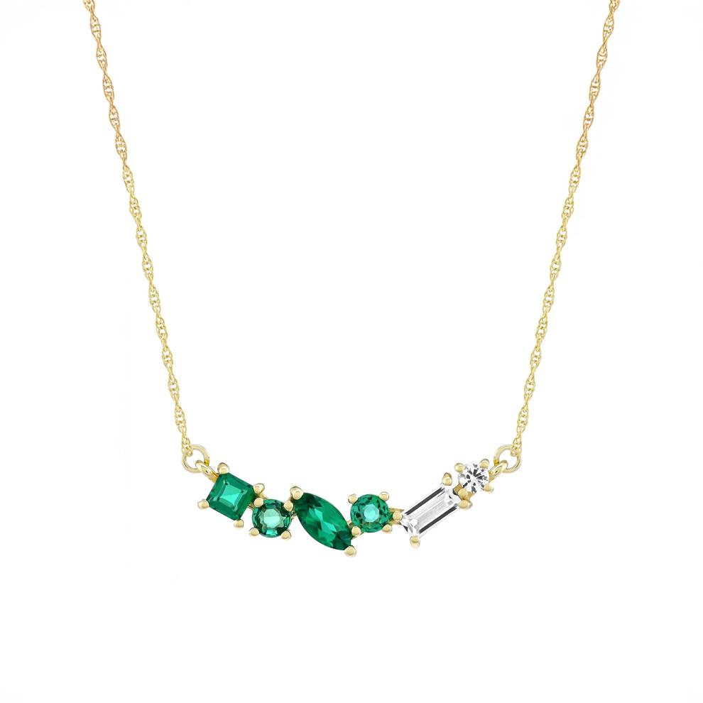 Lab-Created Emerald and White Sapphire Necklace in 10K Yellow Gold – Image 1 of 3