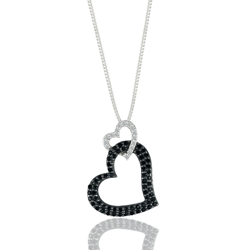 Black and White Diamond Linked Heart Pendant in Sterling Silver &#40;1/3 ct. tw.&#41; – Image 1 of 3