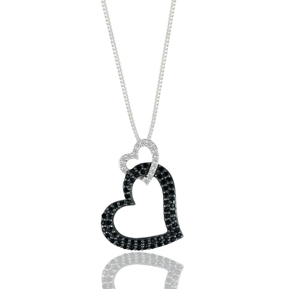 Black and White Diamond Linked Heart Pendant in Sterling Silver (1/3 ct. tw.) – Image 1 of 3