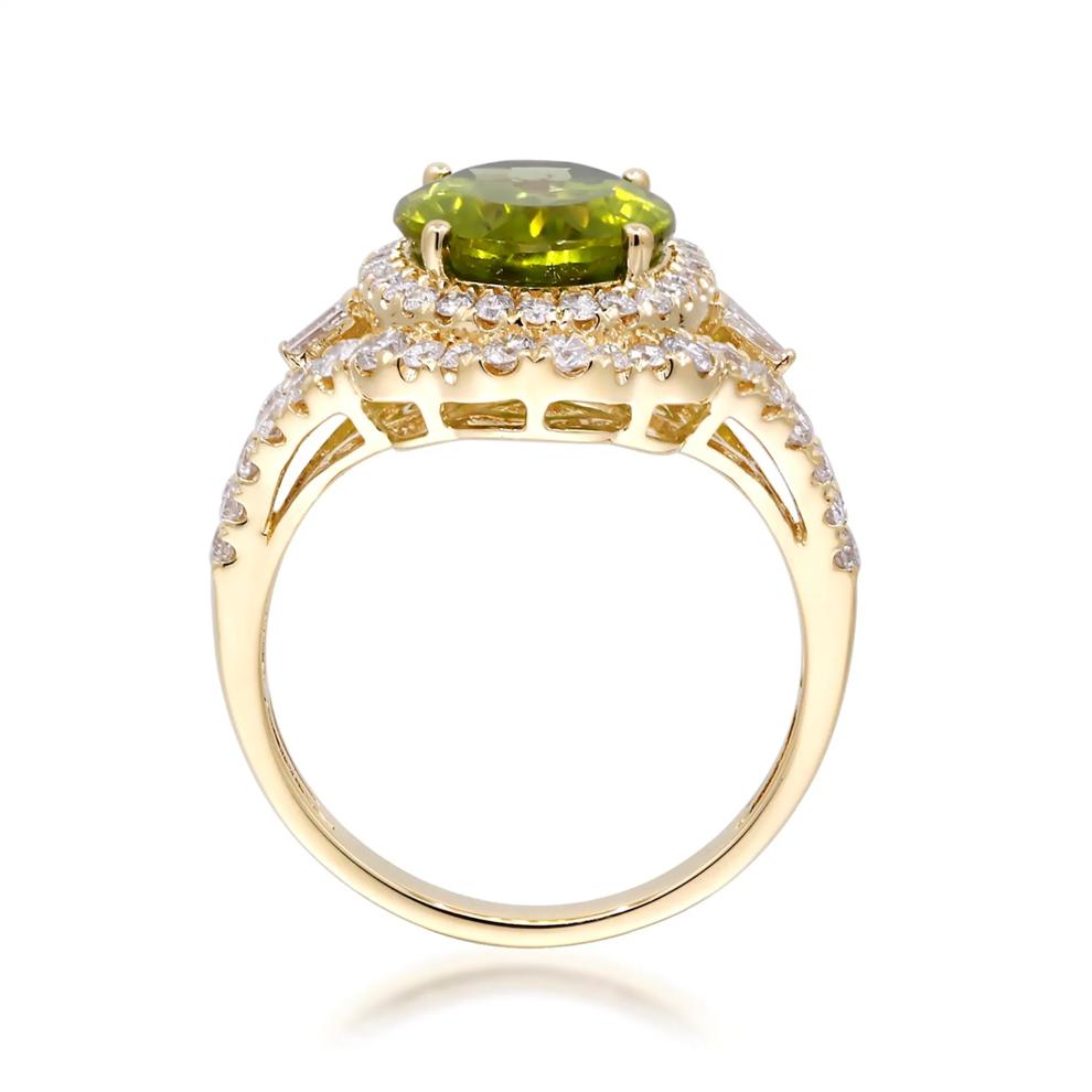 Oval Peridot &amp; Diamond Halo Ring in 14K Yellow Gold (1 ct. tw.) – Image 2 of 4