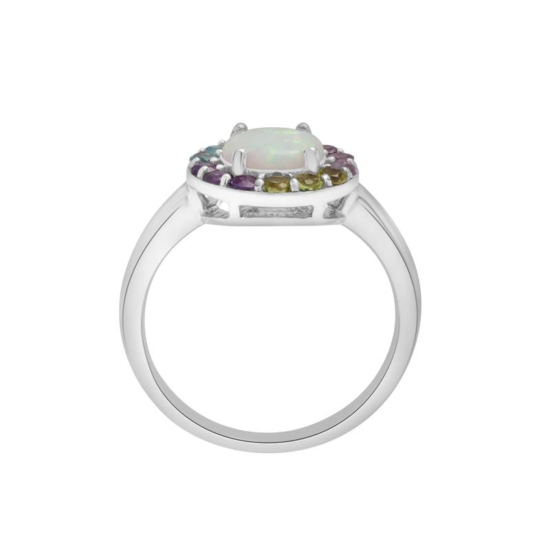 Lab-Created Opal and Multi-Gemstone Halo Ring in Sterling Silver – Image 2 of 5
