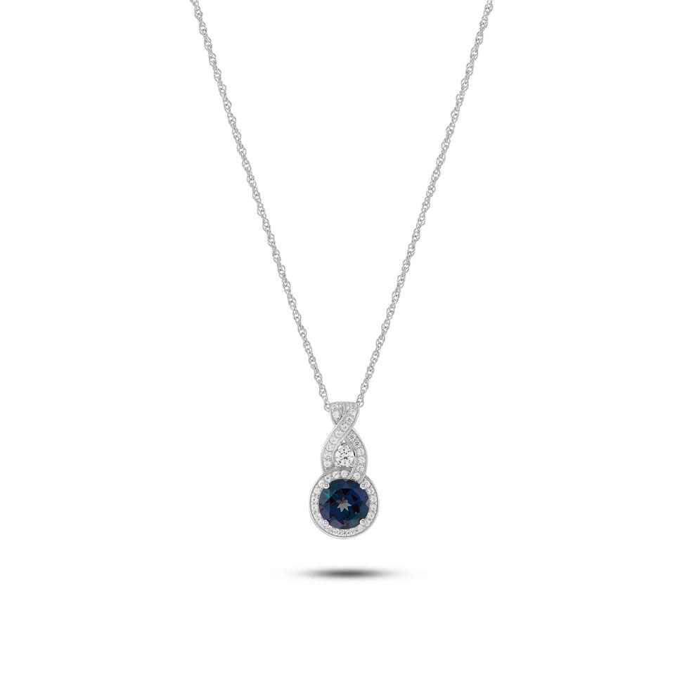 Lab Created Alexandrite &amp; White Sapphire Pendant in Sterling Silver – Image 1 of 4