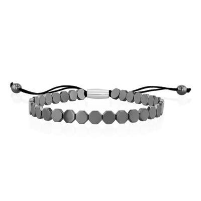 Hematite Bead Nylon Cord Bracelet in Stainless Steel