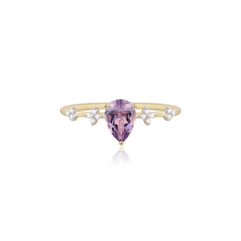 Rose De France Amethyst Ring with Diamond Accents in 10K Yellow Gold – Image 1 of 3