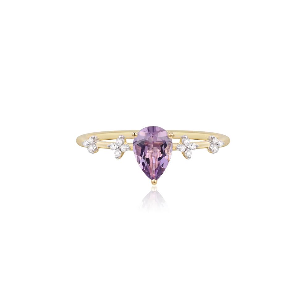 Rose De France Amethyst Ring with Diamond Accents in 10K Yellow Gold – Image 1 of 3