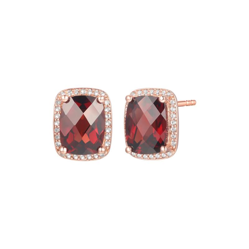 Garnet &amp; 1/7 ct. tw. Diamond Earrings in 10K Rose Gold – Image 1 of 1