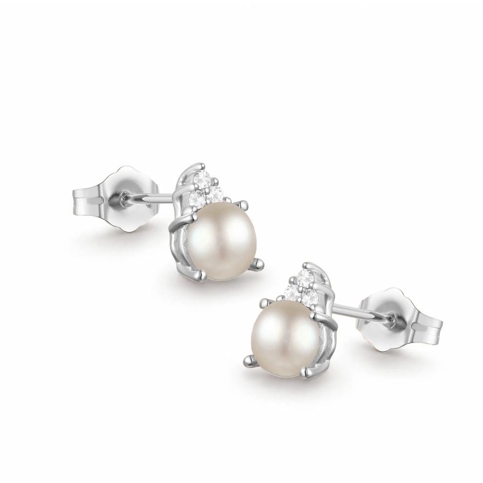 Freshwater Cultured Pearl &amp; Diamond Accent Stud Earrings in 14K White Gold – Image 1 of 2
