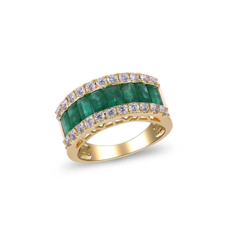 Emerald and Diamond Three-Row Ring in 14K Yellow Gold (3/4 ct. tw.) – Image 4 of 4